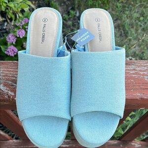 Falls Creek Women's Pale Blue Slip-On Memory Foam Mules